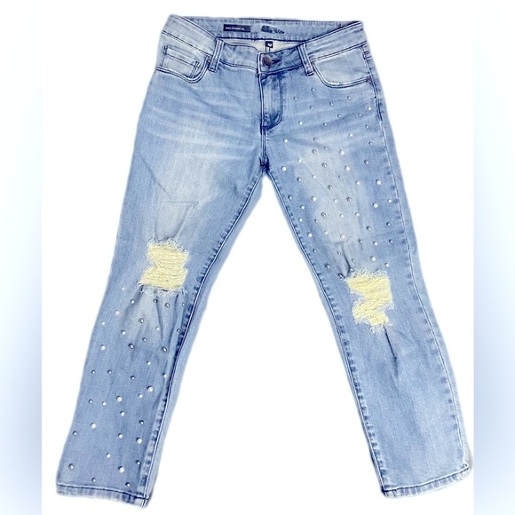 KUT FROM THE KLOTH Distressed Ankle Straight-Leg Jean w/ Pearls & Studs Sz. 4P - Picture 2 of 11